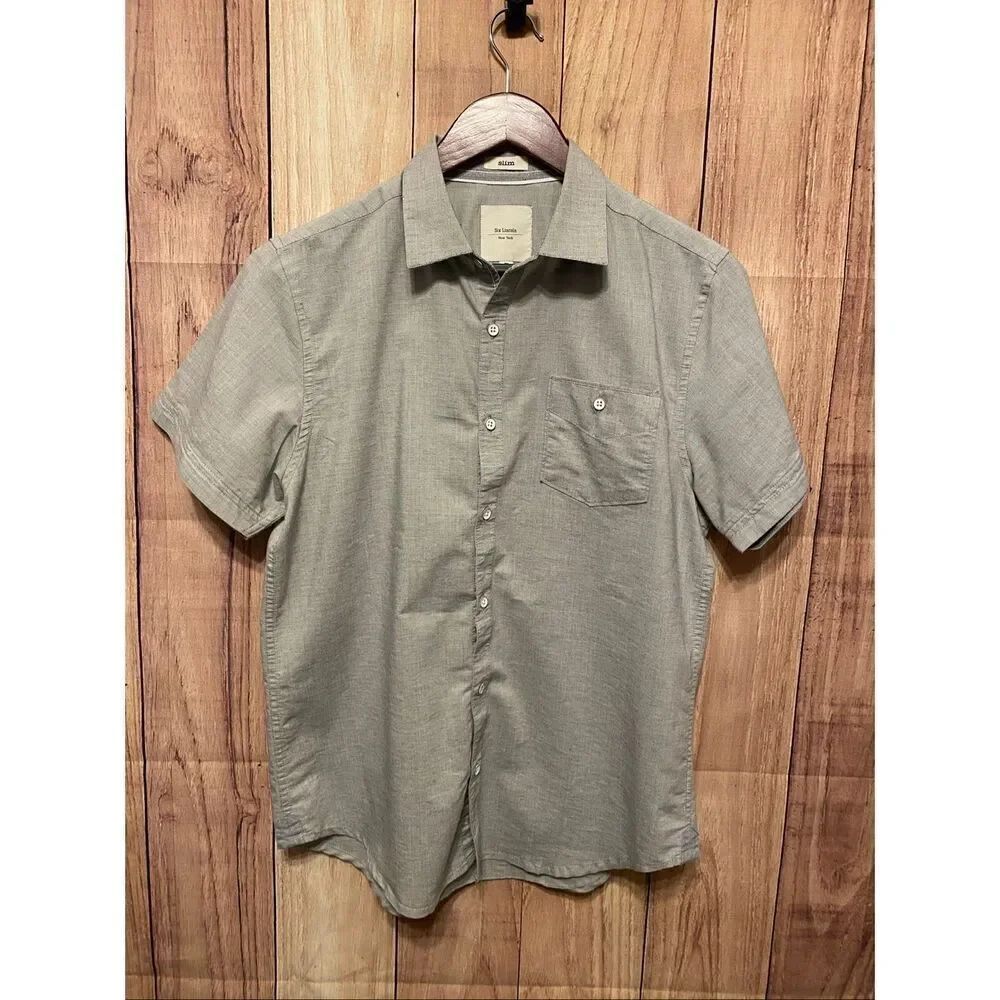 Six Lincoln New York Medium slim grey button down men’s short sleeve top